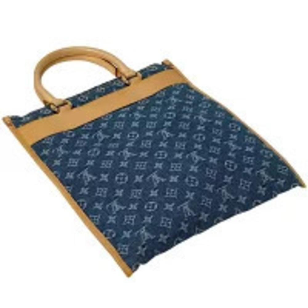 Louis Vuitton Denim Handbag Flat Tote Bag Monogram Blue Shopper